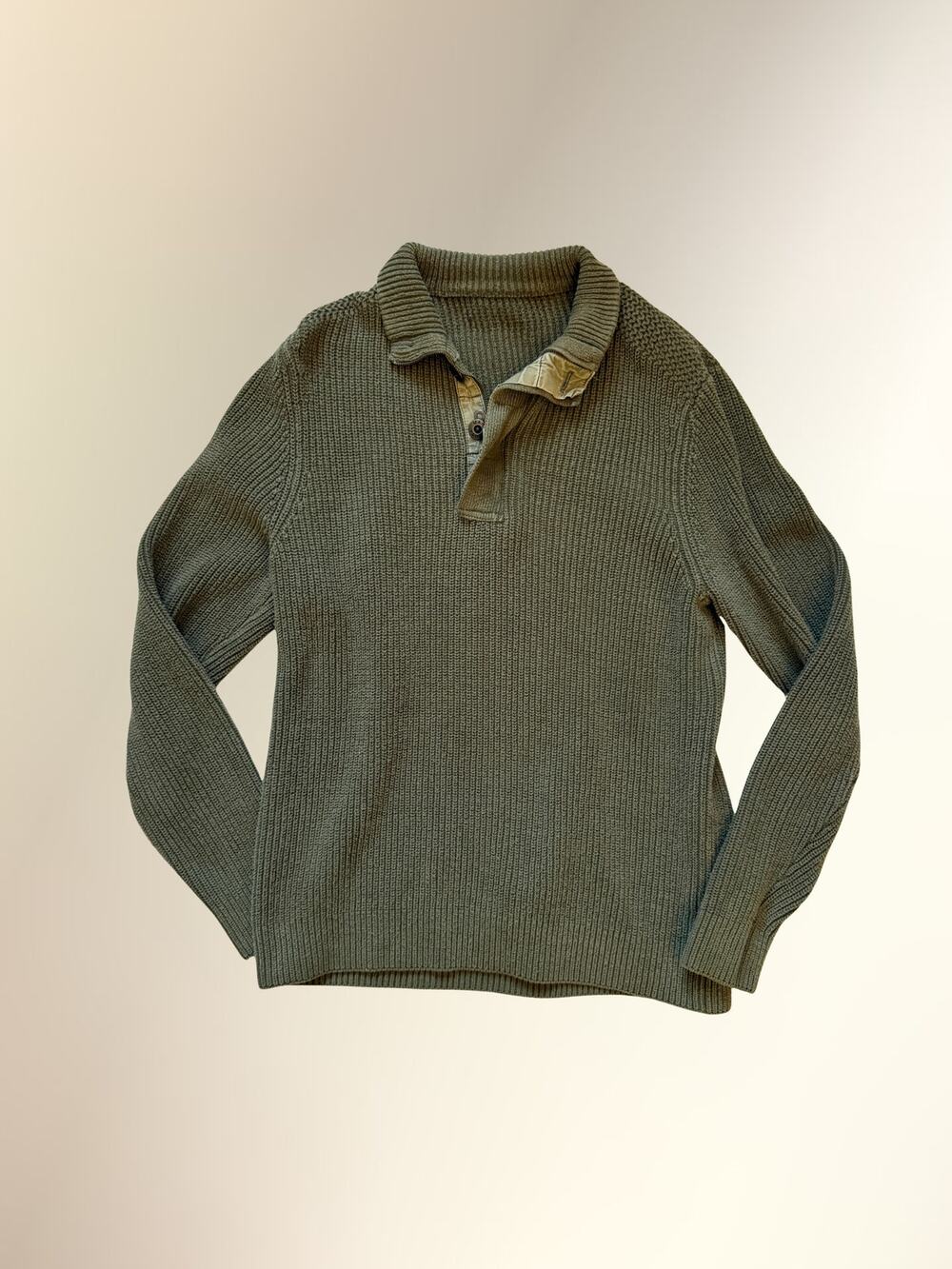 Vintage Martin OSA Olive Green Ribbed Quarter Button Mockneck Sweater